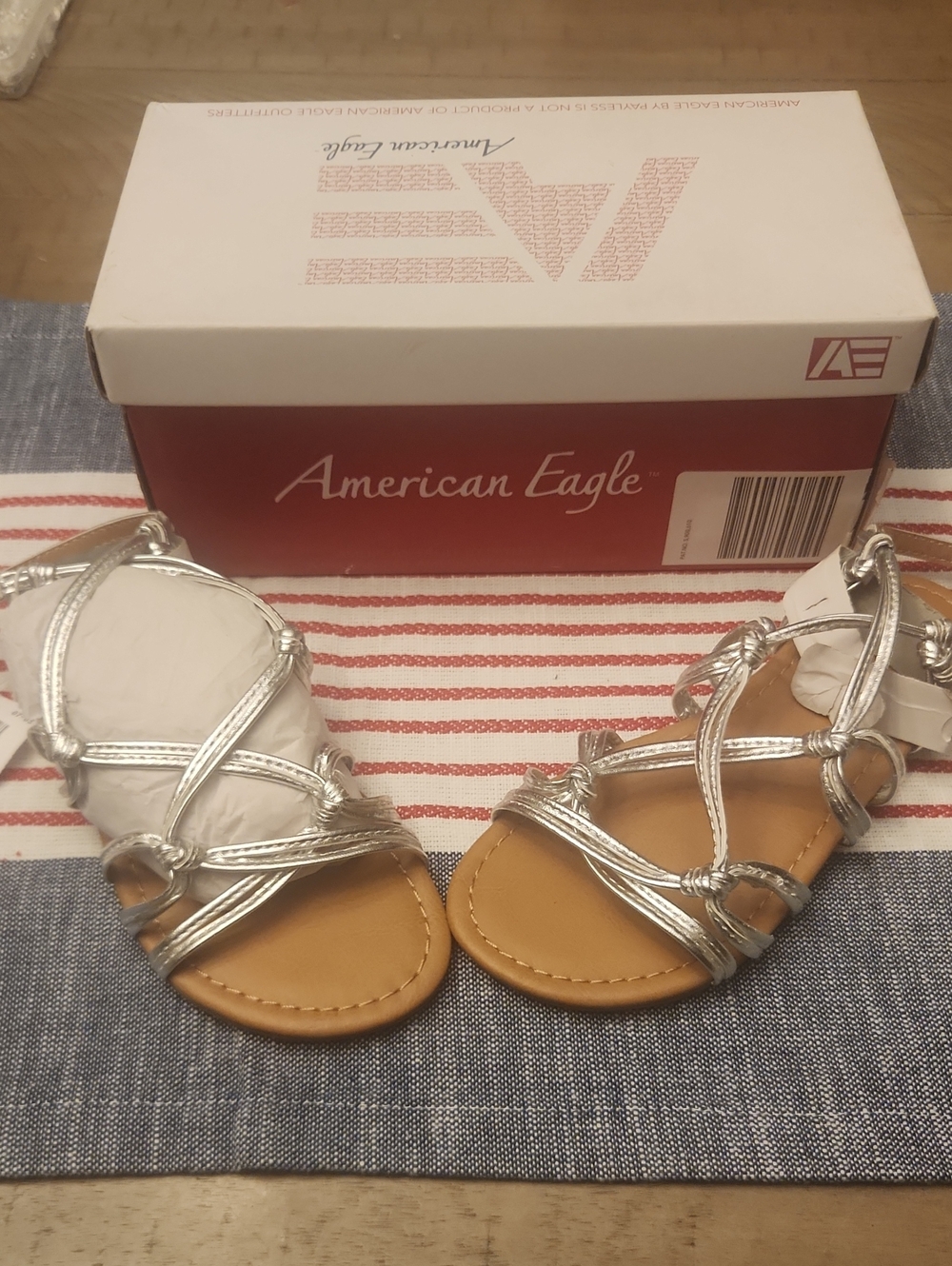 American Eagle Girl's Silver Metallic Strappy Sandals- size 1